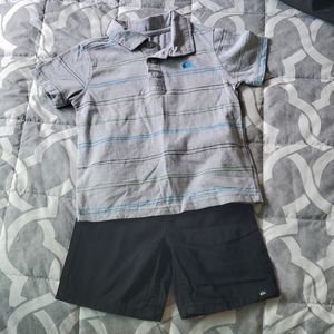 3T Quicksilver Outfit Gray Collared Shirt with Quicksilver Black Shorts